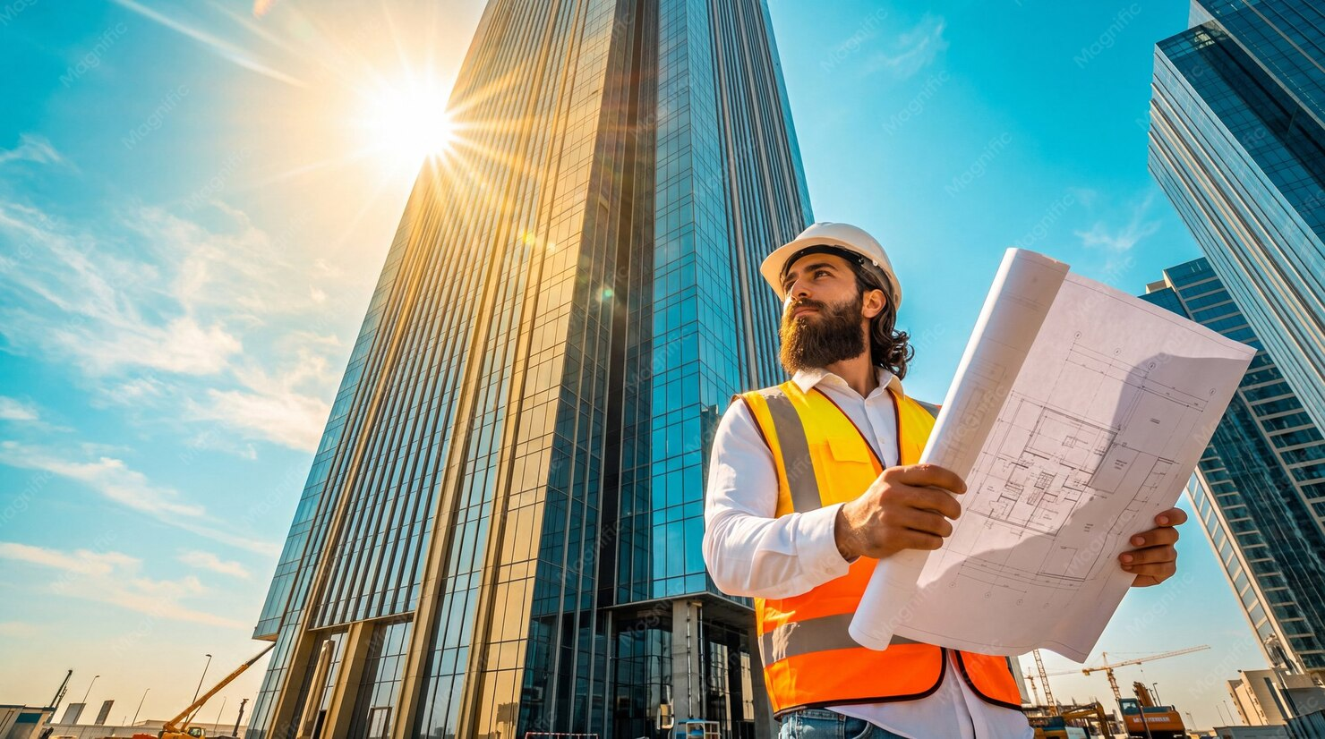 Engineer reviewing plans on site