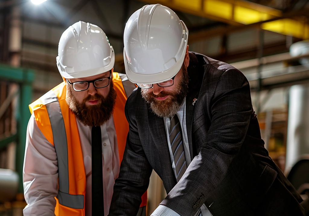 Engineers reviewing plans for authority approval
